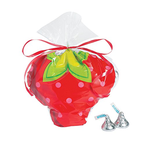 Fun Express Strawberry Cellophane Party Treat Bags - 12 Piece Pack