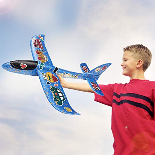 Pupu Pig 2pcs 17.5inch Airplane Toys,DIY Sticker Creative Toys.Manual Throwing, Outdoor Sports Toy, Model Foam Airplane.Dual Flight Mode, Aeroplane Gliders, Gifts for Kids, 4 5 6 7 8Year Boy and Girl