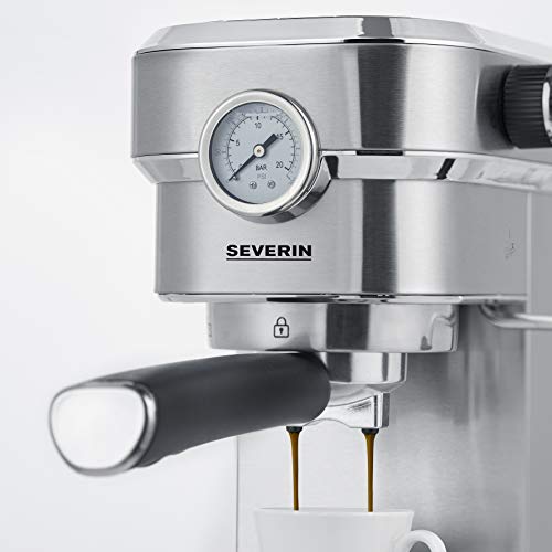 SEVERIN Espressomaschine "Espresa Plus", Siebträgermaschine mit 3 Einsätzen, Kaffeemaschine mit Milchschäumer und Manometer, inkl. Barista-Starterset, Edelstahl-gebürstet/schwarz, KA 5995 – Bild 7
