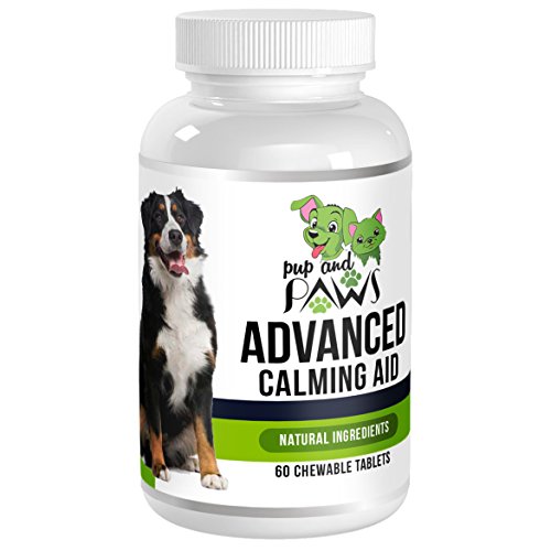Advanced Dog Calming Aid and Anxiety Relief :: Chewable Tablets :: With Chamomile, Passion Flower, Melatonin :: All Natural :: Relieves Stress, Travel Sickness & Promotes Relaxation By Pup and Paws
