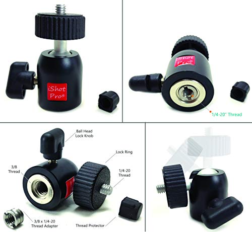 iShot Pro MBH-8846 Tripod Mini 360° Ball Head Works with iPad/iPhone Tripod Mounts, Nikon Cannon Sony Pentax Lumix Cameras, Tripods, Monopods, Camera Brackets & Photography Light Stand Connectors - Thumbnail 4