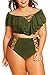 Kisscynest Women's Plus Size Swimwear 2 Piece High Waisted Swimsuit Ruffle Bikini Army Green 3XL