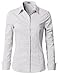 CLOVERY Women's Basic Stretchy Cotton Button Down Shirts White M