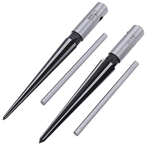 AOWISH T Handle Taper Reamer Set 3-13mm(1/8''-1/2'') & 5-16mm(½"-5/8") Bridge Pin Hole Hand Held Tapered Reamers 6 Fluted Chamfer Reaming Guitar Woodworker Luthier Tool (2 Pieces)