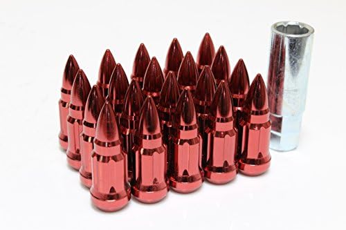 Z Racing 57mm Steel Bullet Spike Lug Nuts 20 Pieces with Socket Key - 12x1.5mm - Red