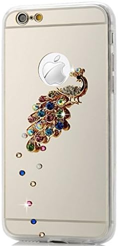 iPhone 7 (4.7") Case,TAIYANYU 3D Handmade Bling Luxury Golden Mirror Soft TPU Design Golden Peacock with Colorful Crystal Shiny Sparkle Diamonds Cover for iPhone 7 4.7 inch(Silver)