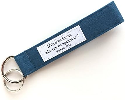 Keychain Wristlet - Fabric Key Lanyard with Bible Verse - If God be For Us - Romans 8:31
