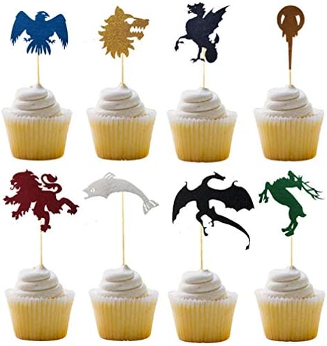 Awyjcas Game of Thrones Cupcake Topper Happy Birthday 24 pcs Game of Thrones Cake Topper (8 Styles), Party Supplies Decorations