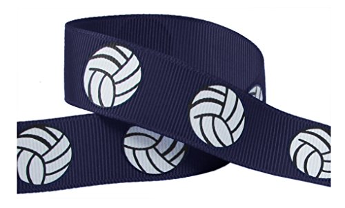HipGirl Brand Printed Grosgrain Ribbon, 5 -Yard 7/8-Inch Volleyball Up Close, Navy