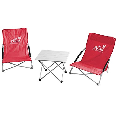Wohaga 3tlg. Campingmöbel Set Aluminium Klapptisch 40x34cm H32cm + 2X Strandstuhl Summer-Beach inkl. Transporttasche Rot