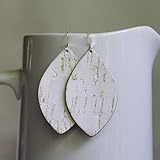 Genuine Cork, Leather, Sterling Silver Petal Earrings // White Cork and Leather // Joanna Gaines Inspired // Lightweight Statement Earrings