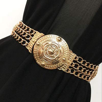 VITORIA'S GIFT Vintage Women Waist Belt,Gold Metal Mirror Face Belts Wide Self Tie Wrap Around Waist Thin Waistband