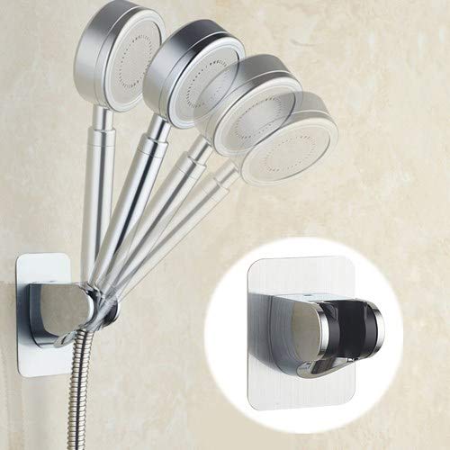 Hand Shower Wall Bracket,Shower Head Handset Holder Chrome Bathroom Bracket Adjustable Wall Mounted Suction Bracket Replacement Rack,Reuseable Self Adhesive Hooks (1pcs, silver)