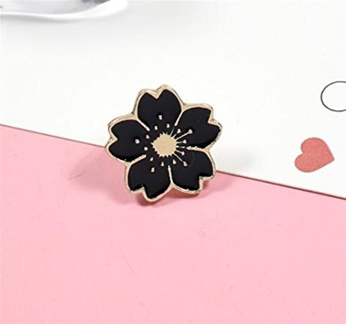Enamel Pin Badge Souvenir Exquisite Cherry Blossom Brooch Round Brooch Button Badge(Black)