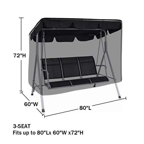 iiSPORT 3 Seater Hammock Swing Glider Canopy Cover w/Heavy Duty 600D Oxford Fabric- Waterproof Outdoor Garden Patio Triple Cover, Gray, 80" Lx 60" W x 72" H