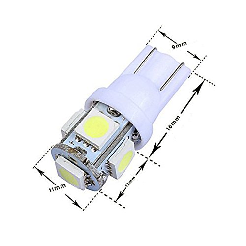 Yolu 10pcs 12V T10 5SMD White High Bright LED Light Bulb Car Motor Vehicle Dashboard Interior Dome Parking Side Turn Signal Lights 158 168 192 194 2825 W5W
