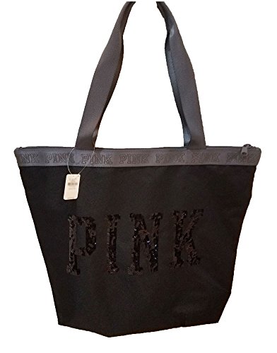 Victoria s Secret PINK Bling Sequin Zipper Tote Bag Black