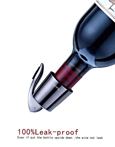 OWO Wine Stopper with Stainless Steel, Wine Preserver, Rose Gold Decorative Wine Saver Vacuum Plug with Silicone, Expanding Beverage Bottle Stopper, Reusable Wine Cork Keeps Wine Fresh (Metal Black)