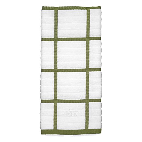 All-Clad Textiles 100-Percent Combed Terry Loop Cotton Kitchen Towel, Oversized, Highly Absorbent and Anti-Microbial, 17-inch by 30-inch, Checked, Sage Green