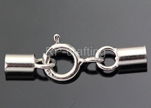 20pcs Sterling Silver End Cap Endcap with Clasp for 1.5mm to 2mm Leather Cord Beading Wire for Jewelry Craft Making SS147