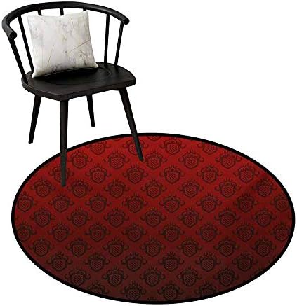Round Floor Cover Maroon Baroque Art Emblem Figures Venetian Style Royal Ancient Theme Renaissance Inspired Home Decor Area Rug D35.4 Maroon Black