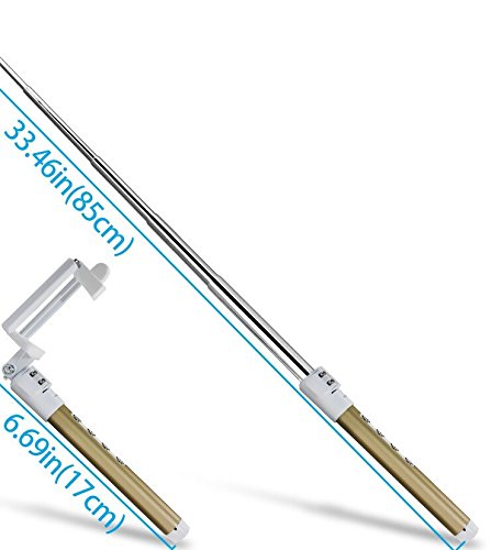 WISETIGER Bluetooth Selfie Stick with Wireless Remote Shutter and Telescopic Tripod for Iphone 6 6 Plus 6s Galaxy HTC IOS Android Gopro(Gold)