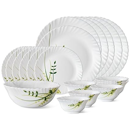 Larah by BOROSIL Glass Opal Ware Dinner Set (White) - 19 Pieces