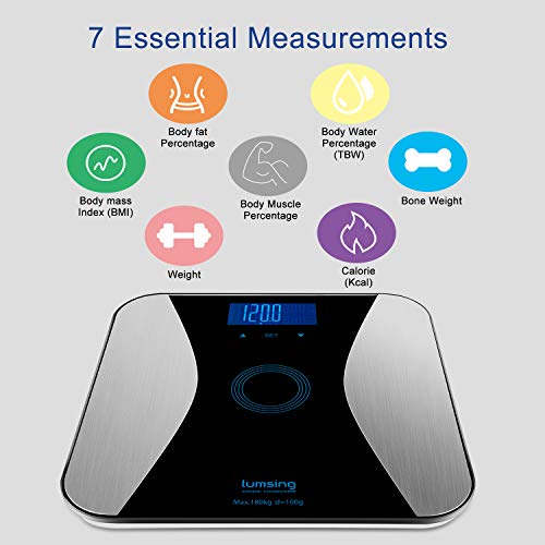 Lumsing Bathroom Body Fat Scale-Digital Body Monitor Analyzer Measuring Weight, BMI, Body Fat, Water, Muscle, Bone, Calorie (Batteries Include)