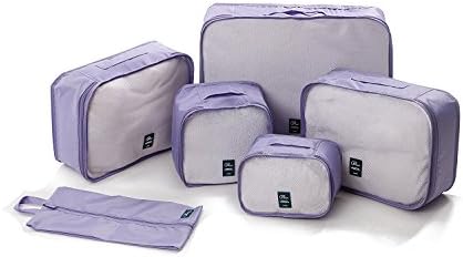 6 Set Travel Packing Cubes,Compression Luggage Organizer by FLYNOVA - Durable 5 Cubes and 1 Shoe Bag