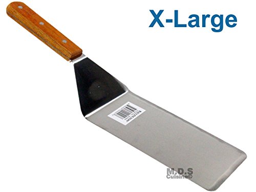 M.D.S Cuisine Cookwares Spatula XLarge Serving Scrapper Solid Wood Handle Stainless Steel Blade Flexible Turner.