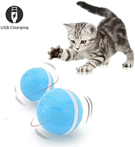 Pet Cat Toys Wicked Balls Waterproof 360 Degree Automatic Rolling Dog Ball, Smart Interactivet Electric Pet Ball with USB Rechargeable, Silicone Roller Ball with LED Light
