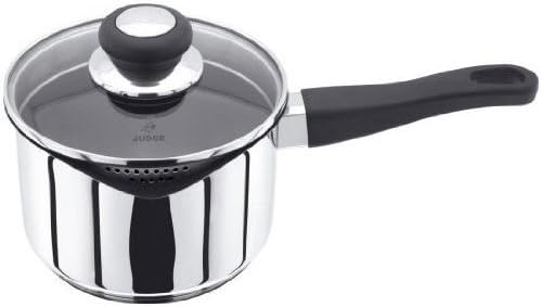 Judge Vista Draining Non-Stick Saucepan 16cm, 1.5L, Silver, Shatterproof Vented Glass Lid, Induction Ready, Oven Safe