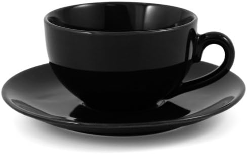 Metropolitan Tea Black Ceramic Teacup and Saucer Set, Service for 2