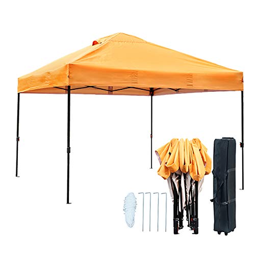 kdgarden 10' x 10' Easy Pop Up Canopy Portable Instant Canopy Shelter for Outdoor Party and Commercial Use, 300D Silver Coated UV Canopy Tent with Wheeled Carry Bag, Orange