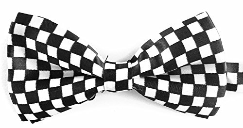 Mr. Rodge's Standard Size 4.7 Inch Black & White Checkered Adjustable Strap and Clip On Bowtie