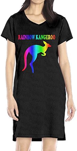 JIUjiujiu Rainbow Kangeroo Casual Women's V-Neck Tshirt Dress Black L