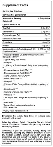 Puritan's Pride Triple Omega 3-6-9 Fish, Flax, and Borage Oils, Omega Fatty Acid Supplement, Purified to Eliminate Mercury, Supports Heart Health, 240 Rapid Release Softgels - Thumbnail 4
