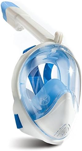 SeeWorld 180° Panoramic Full Face Snorkel Mask -Larger Viewing Area Free Breath Technology with Anti-fog and Anti-leak Snorkeling Design for Adults,Youth and Kids(Light Blue, Large/Extra Large)