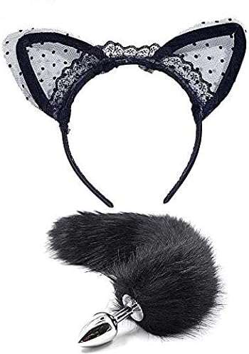 Hihappiness Fox Tail Headband Headwear - B-ütt an-âl Pl-ùg T-ö-ys for Wömén Bêginnêrs Mên Lace Black