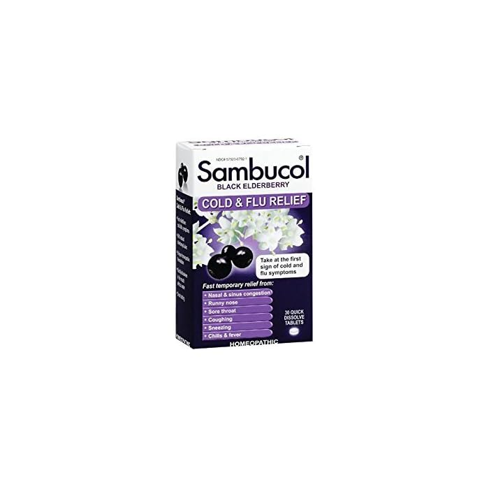 Sambucol Black Elderberry Cold & Flu Relief Tablets 30 Count, Homeopathic Remedy for Temporary Relief of Cold and Flu…