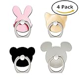 Cell Phone Ring Holder, ANIN 4 Packs Animal Finger Grip Metal Kickstand Stand for Universal Smartphone iPhone Samsung Galaxy S8 LG Huawei - Cat, Bear, Rabbit, Mouse