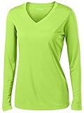 Joe's USA(tm) - Ladies Long Sleeve Moisture Wicking Athletic Shirts, Lime Shock Medium