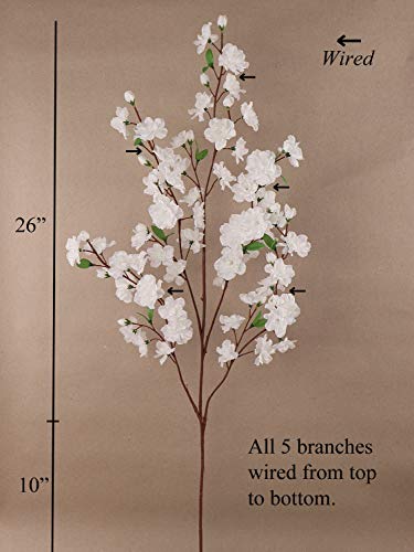 Larskilk Christmas White Cherry Blossom Flowers, Four 36 Inch Blossom Branches, Wedding, Party, Event, Xmas Holiday Décor, Japan's National Flower