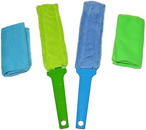 Window Blind Brush - With Multi Color Microfiber Cloths, Dust Cleaner for Air Conditioner Window Shades Blinds, Detachable Microfiber Sleeves (Pack of 4)