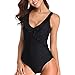 INFMETRY Womens Low Back Shirred One-Piece Swimsuit (Black, (US 8-10) M)