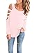 Imily Bela Women's Cut Out Long Sleeve Cold Shoulder Loose Fit T Shirt Tops Sweatshirt (Medium, Pink)