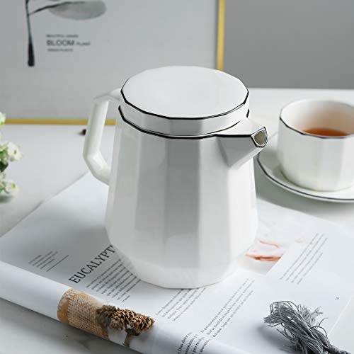 YOLIFE 35 Ounce Ceramic Coffee Pot,White Porcelain Teapot for Tea or Coffee Sever