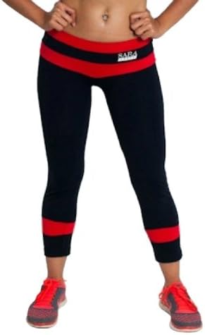 Fitness Clothing, Black Supplex Yoga Pants for Women with Red Bands, Sara Crave