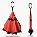 Inverted Umbrellas Reverse Folding Umbrella AIGUMI C-Shaped handle Golf Umbrella Car Umbrella Waterproof Reverse Folding Double Layer Inverted Self Standing Umbrella(Red)