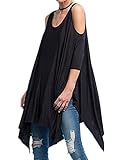 Allegrace Womens Sexy Off Shoulder Irregular Wide Hem Casual Shirt Dress Tops